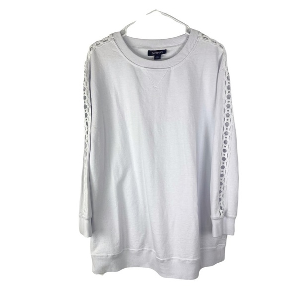 Roaman’s White Peek-A-Boo Sleeve Crewneck Sweater Sweatshirt Size 14/16 - Picture 3 of 10